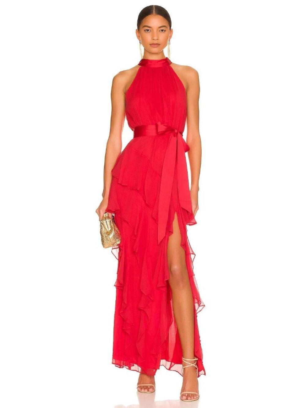 Alice + Olivia Emelia Halter Gown in Bright Poppy